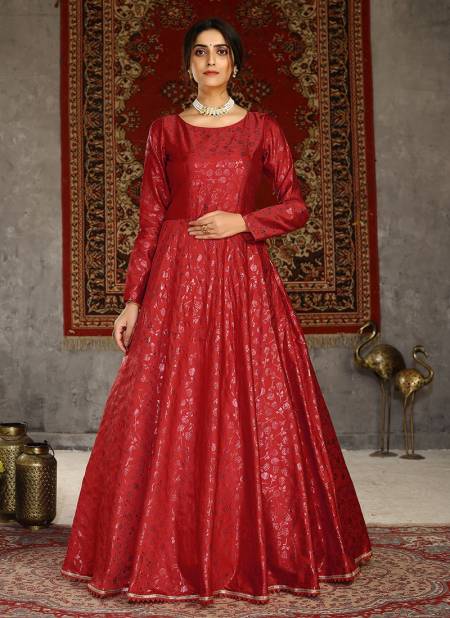 Red Colour FLORY VOL 15 Exclusive Occasion Wear Taffeta Metalic Foil Work Ladies Latest Designer Gown Collection 4602
